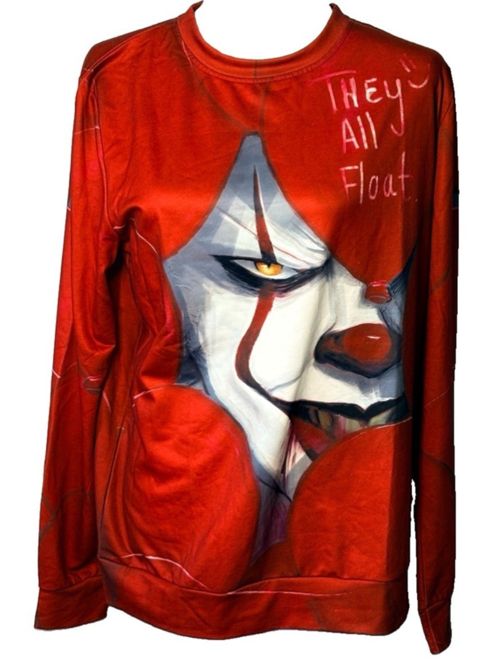 IT Pennywise Sweatshirt L Red They All Float Horror Movie Graphic Pullover